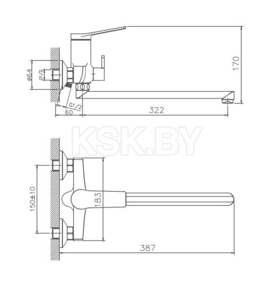 Смеситель Haiba для ванны излив длинный, арт. HB22572 (HB22572) 