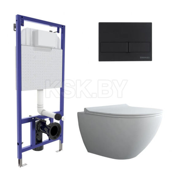 Комплект Berges (Инсталляция NOVUM 525, кнопка L5, унитаз PUMA XL Rimless, сиденье дюропласт Toma Slim SO) (043246) 