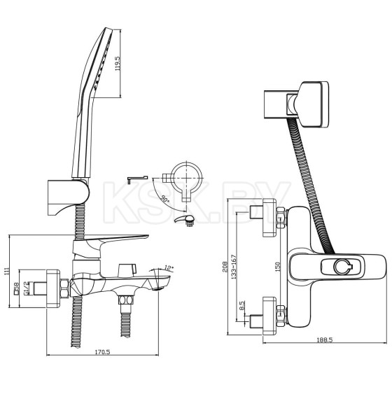 Смеситель для ванны Rossinka Silvermix RS46-30 (RS46-30) 