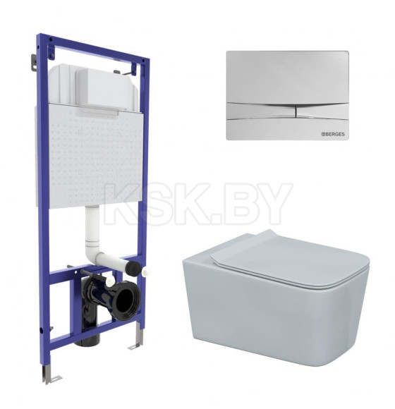 Комплект Berges (Инсталляция NOVUM525, кнопка F3 хром глянец, унитаз Floe Rimless, сидение Floe Slim SO) (043223) 