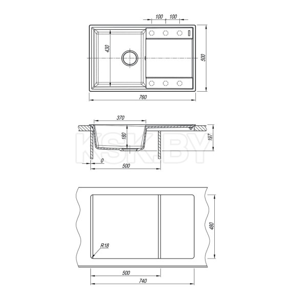 Мойка кухонная из кварцгранита серый шелк Lemark IMANDRA 760 (9910029) 