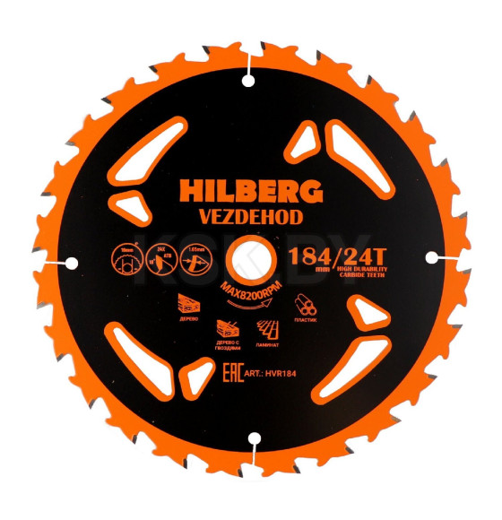 Диск пильный по дереву Hilberg Vezdehod 184*16*24Т*18º (reverse) (HVR184) 