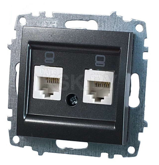 Розетка компьютерная 2-я RJ45 дымчатый Zena-Vega EL-BI (609-011100-248) 