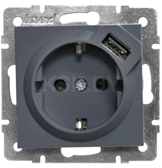 Розетка с/з + USB разъём графит Lezard VESNA 742-3488-181 (742-3488-181) 