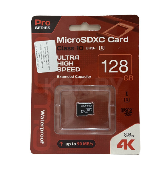 Карта памяти QUMO MicroSDXC 128GB 90/70 МБ/с UHS-I U3,  3.0 без адаптера SD (Q33344) 