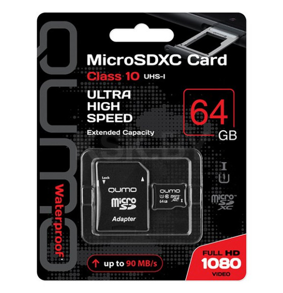 Карта памяти QUMO MicroSDXC 64GB Сlass 10 UHS-I ,3.0 с адаптером SD.(QM64GMICSDXC10U1) (Q18805) 