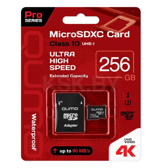 Карта памяти QUMO MicroSDXC 256 GB 90/70 МБ/с UHS-I U3, Pro seria 3.0 с адаптером SD (Q24635) 