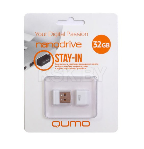 Накопитель QUMO 32GB USB 2.0 Nano White цвет корпуса  белый (QM32GUD-NANO-W) (Q18330) 