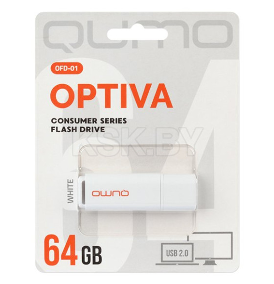 Накопитель QUMO 64GB USB 2.0 Optiva 02 White,белый (QM64GUD-OP2-white) (Q18507) 