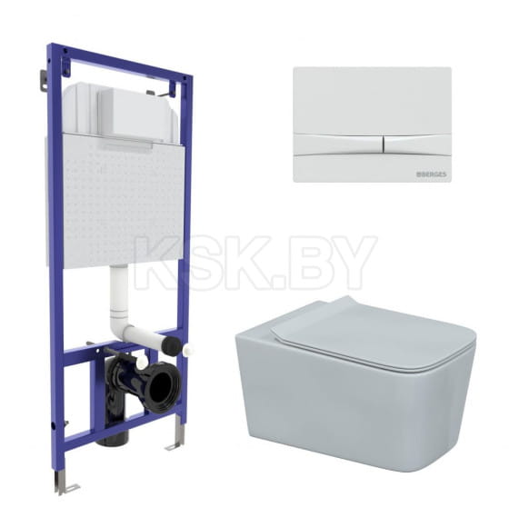 Комплект Berges (Инсталляция NOVUM525, кнопка F1 белая, унитаз FLOE Rimless, сидение Floe Slim SO) (043283) 