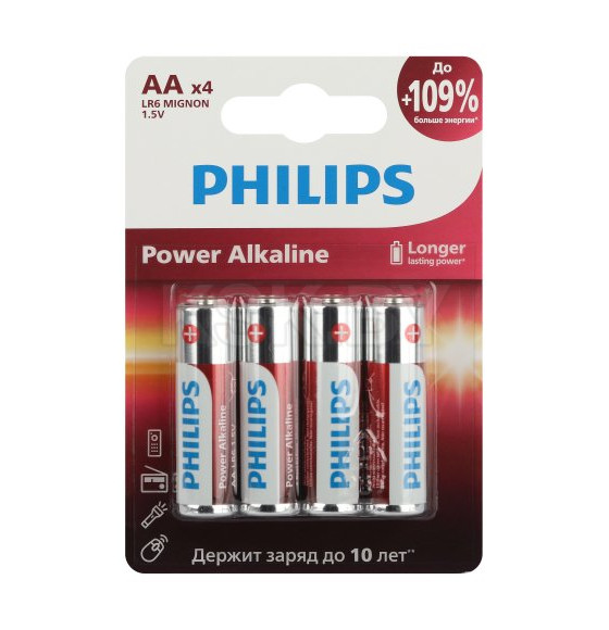 Батарейки Philips LR6P4B/51 АА алкалиновые 1,5v 4 шт. LR6-4BL Power (Б0062746) 