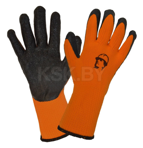 Перчатки утепленные хб/пэ рельефное латексное покрытие, оранжевый/черный (017.Р6101.12) 