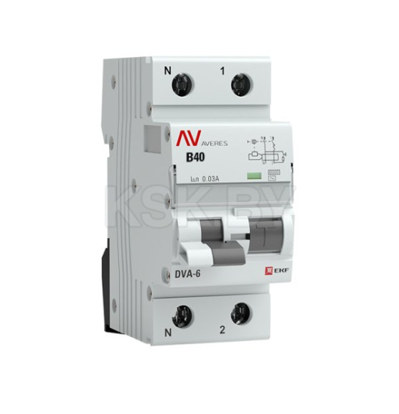 Дифференциальный автомат DVA-6 1P+N 40А (B) 30мА (AC) 6кА EKF AVERES (rcbo6-1pn-40B-30-ac-av) 