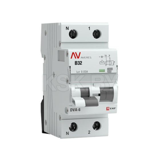 Дифференциальный автомат DVA-6 1P+N 32А (B) 30мА (A) 6кА EKF AVERES (rcbo6-1pn-32B-30-a-av) 