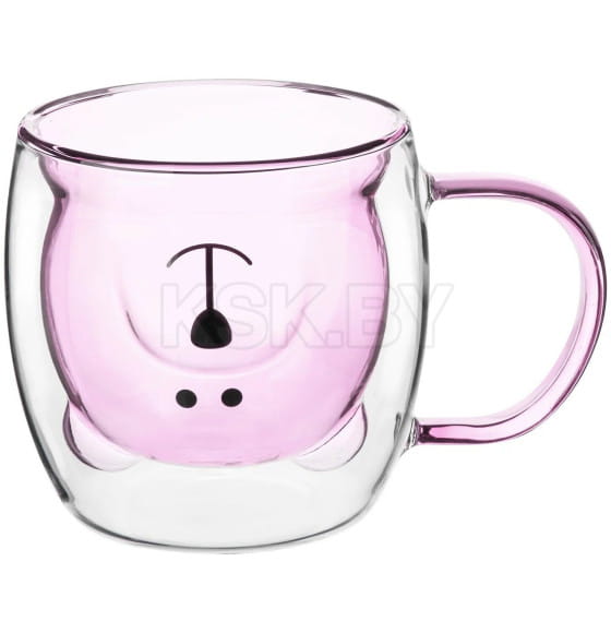 Кружка стеклянная с двойными стенками, 250 мл, розовая, серия Bear, PERFECTO LINEAт (30-125204) 