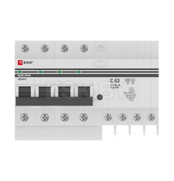Дифференциальный автомат АД-4 S 63А/300мА (хар. C, AC, электронный) 4,5кА EKF PROxima (DA4-63-300S-pro) 