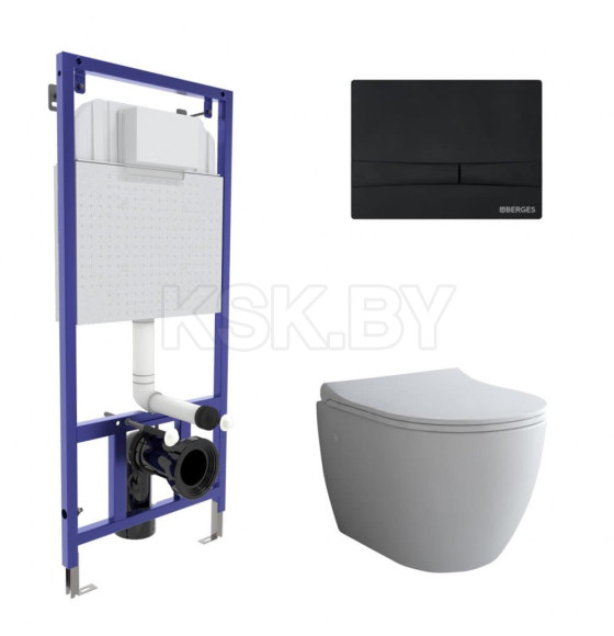 Комплект Berges (Инсталляция NOVUM 525, кнопка F5, унитаз OKUS, сиденье дюропласт Toma Slim SO) (043273) 