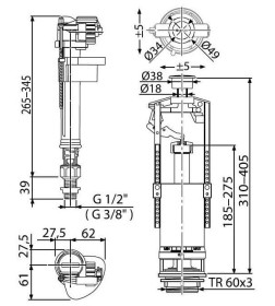 Выпускной комплект со стоп кнопкой, нижний SA2000SK 1/2" AlcaPlast