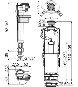 Выпускной комплект со стоп кнопкой, нижний SA2000S 1/2" AlcaPlast