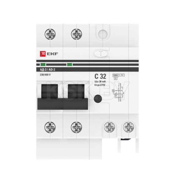 Дифференциальный автомат АД-2 32А/ 30мА (хар. C, AC, электронный) 6кА EKF PROxima (DA2-6-32-30-pro) 
