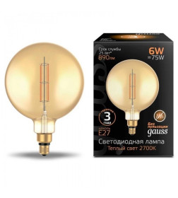 Лампа светодиодная Filament G200 E27 6W 890lm 230в. 2700K golden straight Gauss