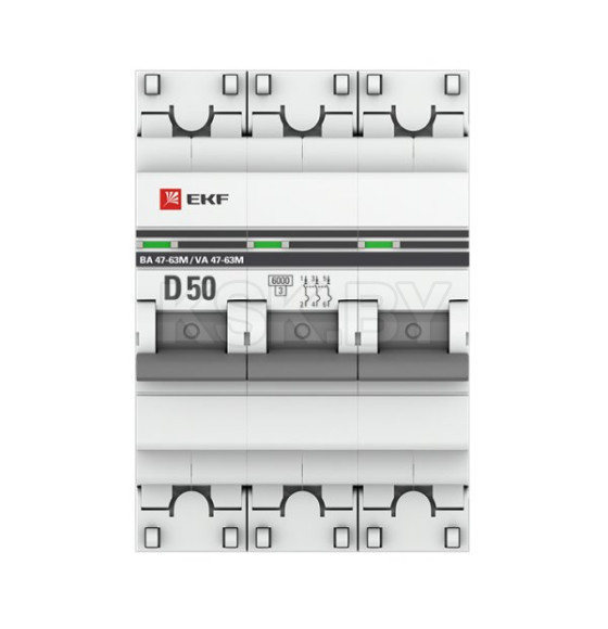 Автоматический выключатель 3P 50А (D) 6кА ВА 47-63M без теплового расцепителя EKF PROxima (mcb4763m-6-3-50D-pro) 