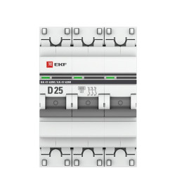 Автоматический выключатель 3P 25А (D) 6кА ВА 47-63M без теплового расцепителя EKF PROxima
