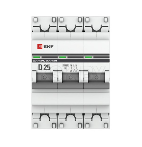 Автоматический выключатель 3P 25А (D) 6кА ВА 47-63M без теплового расцепителя EKF PROxima (mcb4763m-6-3-25D-pro) 