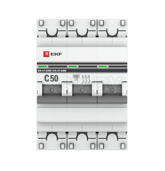 Автоматический выключатель 3P 50А (C) 6кА ВА 47-63M без теплового расцепителя EKF PROxima (mcb4763m-6-3-50C-pro) 