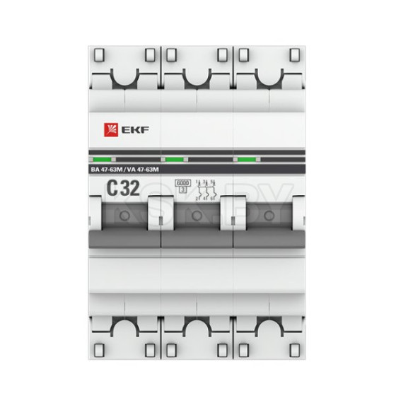 Автоматический выключатель 3P 32А (C) 6кА ВА 47-63M без теплового расцепителя EKF PROxima (mcb4763m-6-3-32C-pro) 