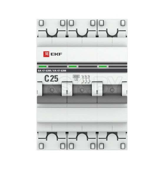 Автоматический выключатель 3P 25А (C) 6кА ВА 47-63M без теплового расцепителя EKF PROxima (mcb4763m-6-3-25C-pro) 
