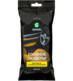 Салфетки влажные для ухода за интерьером автомобиля GRASS 30шт.