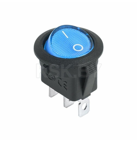 Выключатель клавишный круглый 12V 20А (3с) ON-OFF синий с подсветкой REXANT (36-2586) 