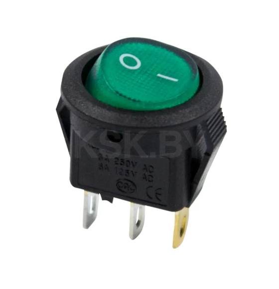 Выключатель клавишный круглый 250V 3А (3с) ON-OFF зеленый с подсветкой Micro (RWB-106, SC-214) REXANT (36-2533) 