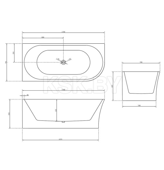 Акриловая ванна Abber AB9257-1.7L (AB9257-1.7 L) 