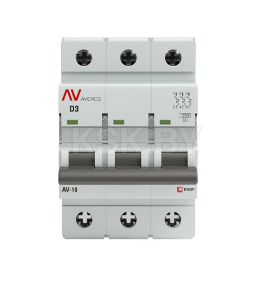 Выключатель автоматический AV-10 3P 3A (D) 10kA EKF AVERES (mcb10-3-03D-av) 