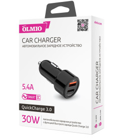 Устройство зарядное автомобильное 2USB, 30W, 5.4A, QuickCharge3.0, Smart IC, OLMIO PR038718