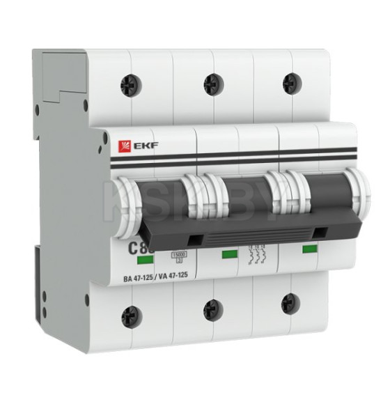 Автоматический выключатель 3P 80А (C) 15кА ВА 47-125 EKF PROxima (mcb47125-3-80C) 