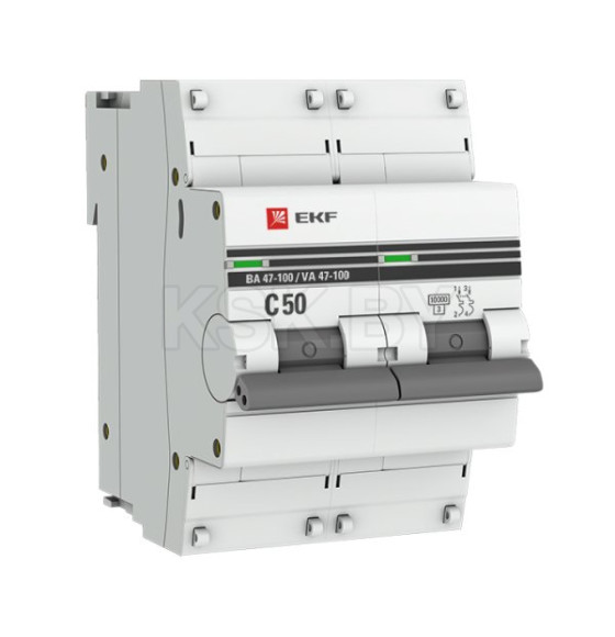 Автоматический выключатель 2P 50А (C) 10kA ВА 47-100 EKF PROxima (mcb47100-2-50C-pro) 