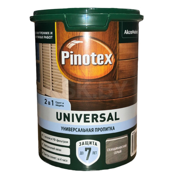 Защита для древесины  Pinotex Universal 2 в 1 сканди. серый 0,9л (5620706) 