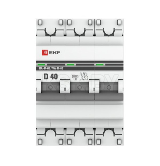 Автоматический выключатель 3P 40А (D) 6кА ВА 47-63 EKF PROxima (mcb4763-6-3-40D-pro) 