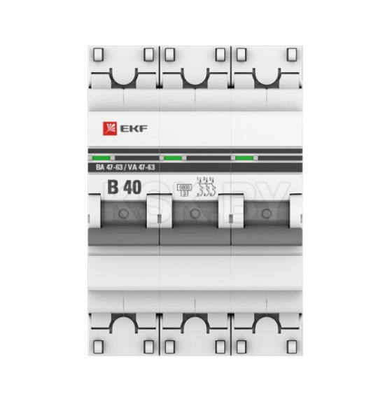 Автоматический выключатель 3P 40А (B) 6кА ВА 47-63 EKF PROxima (mcb4763-6-3-40B-pro) 