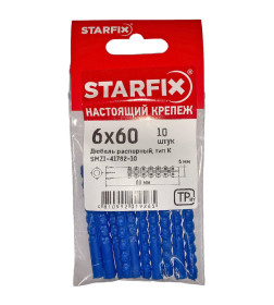 Дюбель распорный 6х60 мм тип K (10 шт в зип-локе) STARFIX