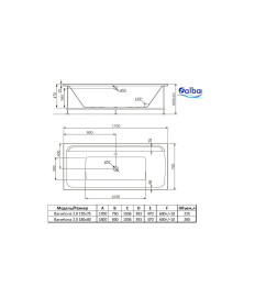 Ванна акриловая Alba Spa Barselona 2.0 прямоугольная  170x75 ВПР0320200100