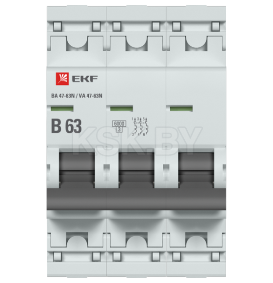 Автоматический выключатель 3P 63А (B) 6кА ВА 47-63N EKF PROxima (M636363B) 