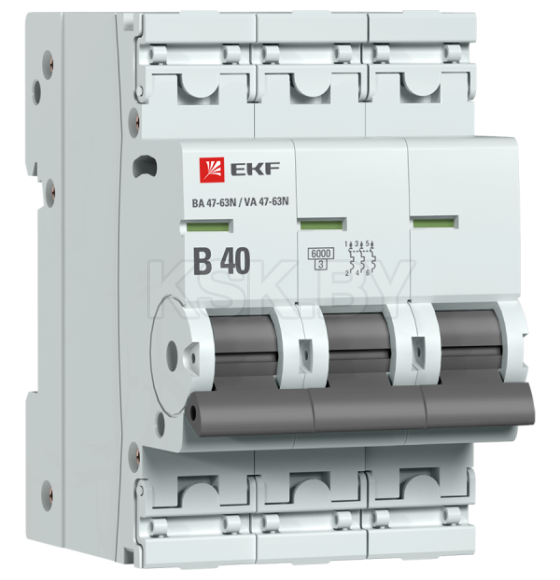 Автоматический выключатель 3P 40А (B) 6кА ВА 47-63N EKF PROxima (M636340B) 