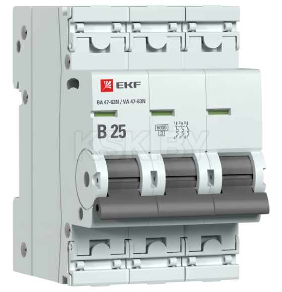 Автоматический выключатель 3P 25А (B) 6кА ВА 47-63N EKF PROxima (M636325B) 