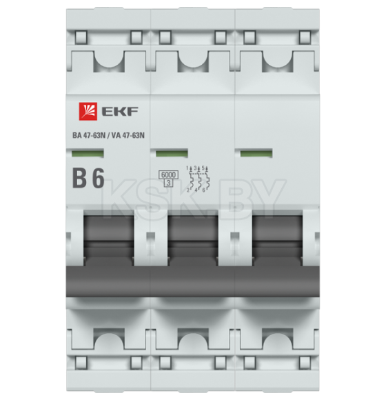 Автоматический выключатель 3P 6А (B) 6кА ВА 47-63N EKF PROxima (M636306B) 