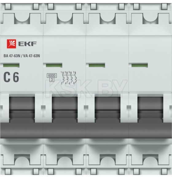 Автоматический выключатель 4P 6А (C) 6кА ВА 47-63N EKF PROxima (M636406C) 
