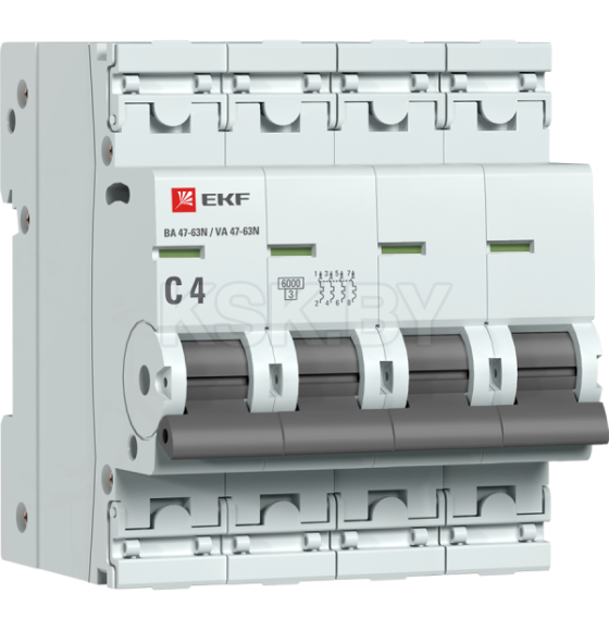 Автоматический выключатель 4P 4А (C) 6кА ВА 47-63N EKF PROxima (M636404C) 